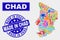 Collage Technology Chad Map and Grunge Made in Chad Stamp Seal