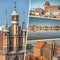 Collage of Torun in Poland, historic tenement houses.