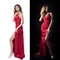 Collage two models. Portrait of beautiful young adult attractive and sensuality pretty blonde women in red elegance