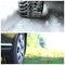 Collage with two tires: winter tire on snow background and summer tire on grass