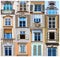 Collage from typical views of a house windows in the center of Salzburg