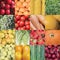 Collage of untreated raw plant foods. Natural food pattern.