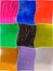 Collage of variety of colorful texture drawing of art brushes wi