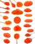 Collage from various spoons with red salmon caviar