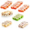Collage of various sushi japanese restaurant menu on white background