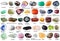 Collage from various tumbled gemstones with names