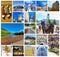 The collage of view of Salzburg skyline with river Salzach, Salzburger Land, Austria