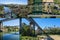 Collage Of Views Of Rail And Highway Bridges Over Creek