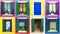 Collage of windows from the island of Burano. Venice