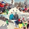 Collage of winter holiday at ski resort