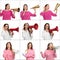 Collage of women with megaphones on background