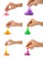 Collage of women playing with slimes on white background, closeup