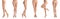 Collage of women wearing tights on white background, closeup of legs. Banner design