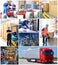 Collage with workers in industry and transport at the workplace