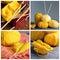 Collage of yellow knitting threads