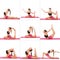 Collage of young beautiful girl posing yoga on white