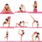 Collage of young beautiful girl posing yoga on white