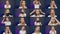 Collage a young blonde girl who on a blue background in the studio shows how to do gymnastics for the face, massage the