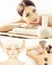 Collage with young and healthy woman relaxing in spa salon. Girl getting traditional oriental aroma therapy and