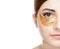 Collagen gold patches on the skin of the eyelid, on the face