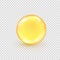 Collagen golden bubble isolated on transparent background. Realistic gold oil ball. Capsule pills of omega-3, fish oil