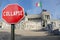 Collapse sign with Altar of the Fatherland in Rome