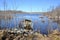 Collapsed lookout tower at edge of lakeshore at Matchedash Bay