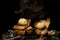 Collared earthstar releasing spores in rain