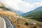 Colle della Maddalena Piedmont, Italy, mountain landscape, winding road on italian-french border.