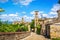 Colle Val d`Elsa town, street view and church. Siena, Tuscany, Italy