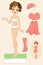 Collectible or game paper doll with spring dress, hat and boots to wear