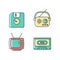 Collectible vintage stuff RGB color icons set