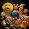 A collection of 1979s Fisher Price toys, soft animals, kitsch, vintage, retro, animals, generative ai