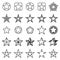 Collection of 25 linear star icons isolated on a white background