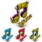 Collection of 3d vector demolished musical notes, music word. Di