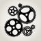Collection Of 6 Black Silhouettes, Mechanical Gears