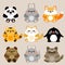 Collection of 6 vector cute kawaii baby animals