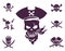 Collection of 7 vector skulls and bones. Dead pirates, pirate flag, corsair symbols