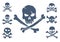 Collection of 7 vector skulls and bones that are depicted on the pirate flag and corsair symbols