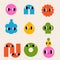 Collection of abstract funny Geometric shapes with happy faces. cartoon characters. Positive and cute creatures vector set