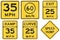 Collection of advisory speed signs used in the USA