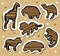 Collection of african animals stickers with seamless pattern