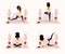 Collection of african pregnant women doing yoga, having healthy lifestyle and relaxation. Bundle of exercises for girls
