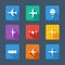 collection airplane and gray. Set icons