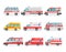 Collection of ambulance service cars, emergency medical vans vector Illustration on a white background