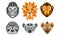 Collection of Animal Heads with Tribal Ethnic Ornament, Monkey, Lion, Gorilla, Sloth, Lemur, Coyote Vector Illustration