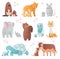 Collection of Animals mom and baby. Cartoons cute animals in flat style. Print for clothes. Vector illustration. Cute