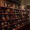 collection of antique cameras in a display case one generative AI
