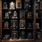 collection of antique cameras in a display case two generative AI