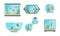 Collection of Aquarium Tanks of Different Shapes with Sea or Ocean Fishes and Seaweeds Vector Illustration